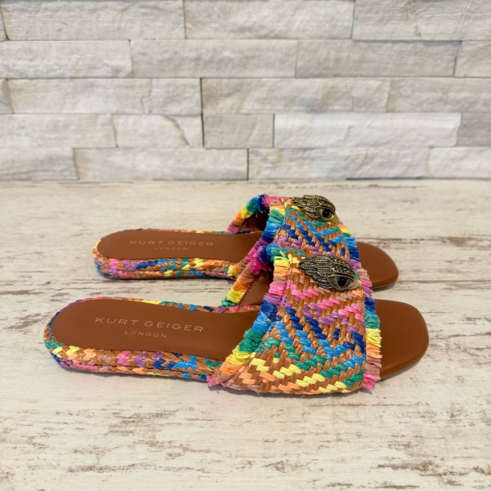Kurt Geiger Kensington Eagle Casual Rainbow Flat Raffia Slide Sandals 36.5 EU - Picture 3 of 16